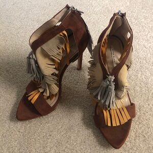ZARA Multicolor Fringe High Heel Sandal 8